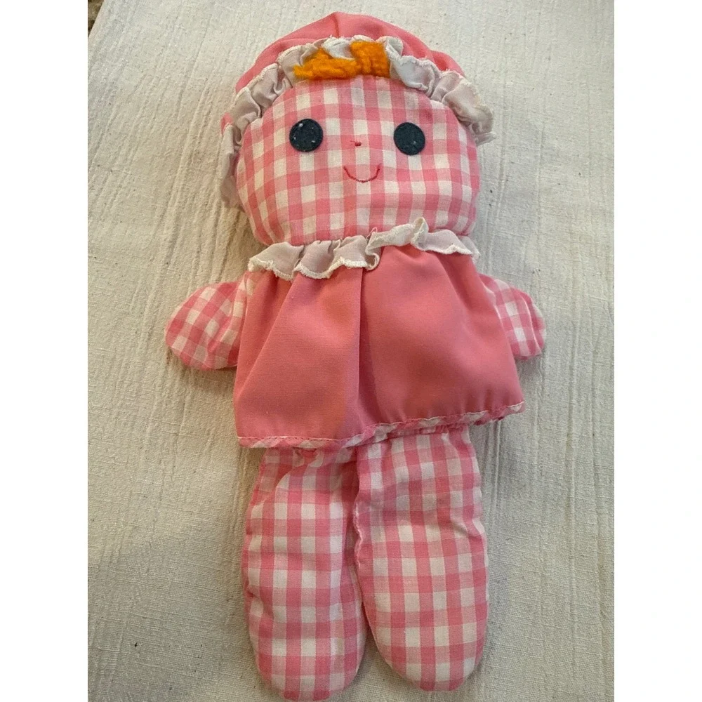 Vintage 1978 Fisher Price Lullaby Baby Doll Pink Gingham Plush Soft Toy 420
